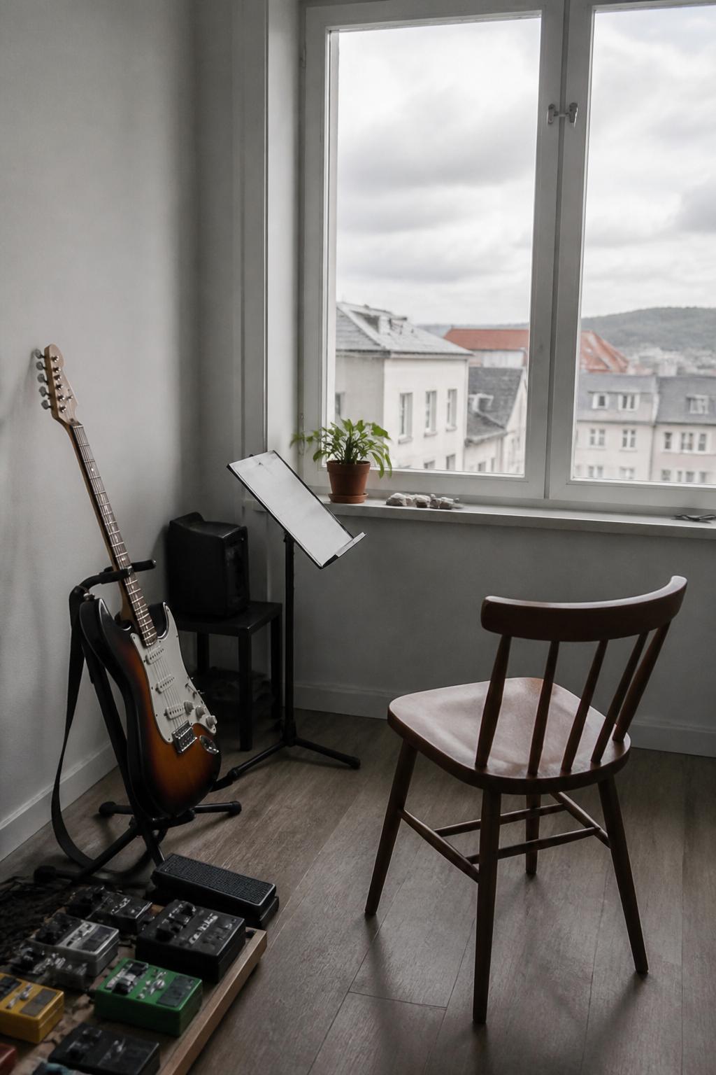 Electric guitar in a quiet room